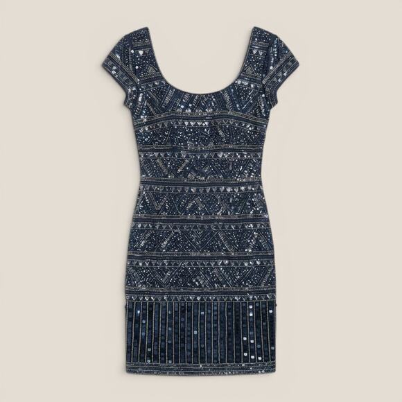 Scala Dresses & Skirts - Vintage Scala Navy Beaded Mini Dress Size 0